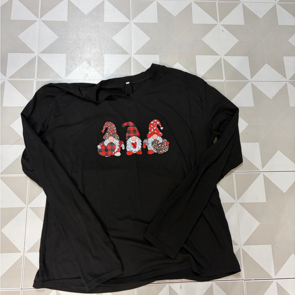 Black Long Sleeve Shirt with Gnome Print